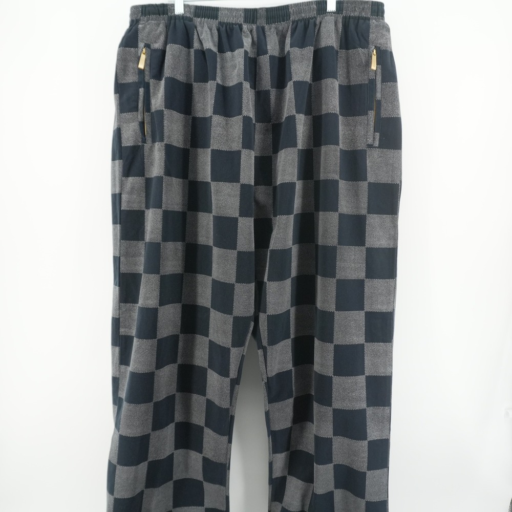 Onward Track Pants Mens 4XL Black Grey Checkered Gold Zipper Adjustable Cuffs